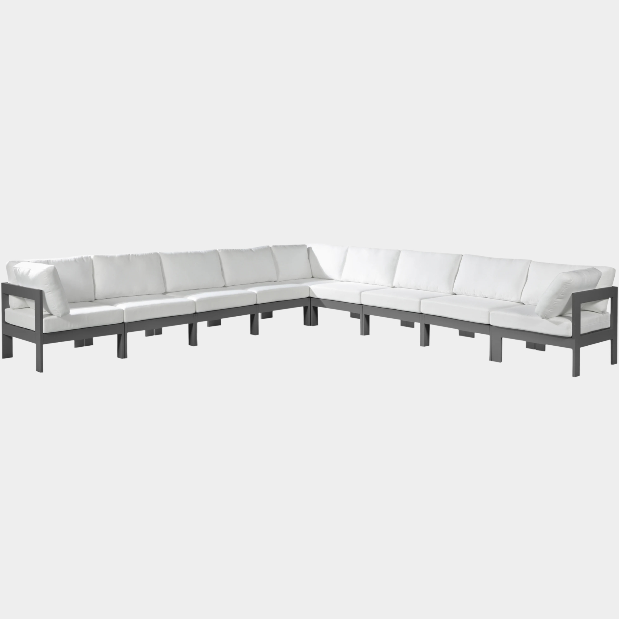 Nizuc 150" Water Resistant Fabric Upholstered Outdoor Patio 9pc. Modular Sectional