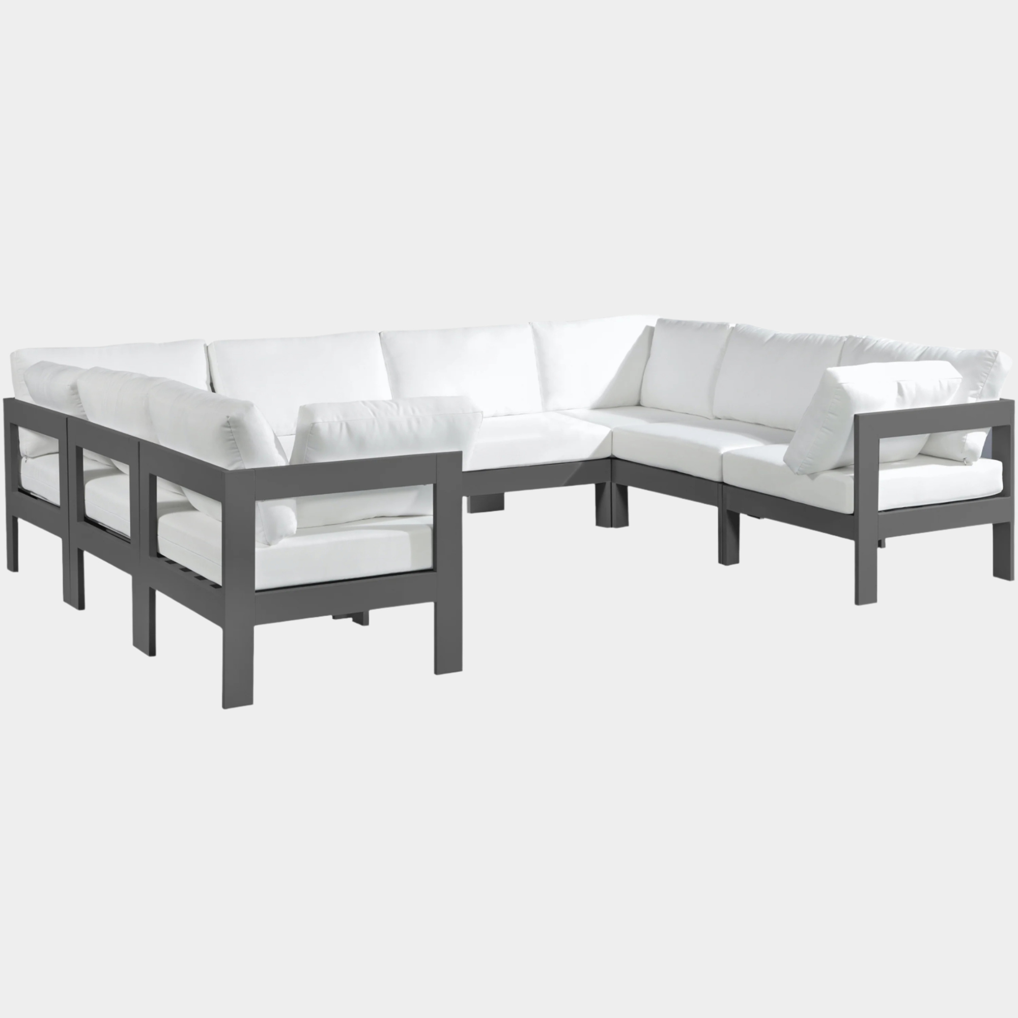 Nizuc 120" Water Resistant Fabric Upholstered Outdoor Patio 8pc. Modular Sectional