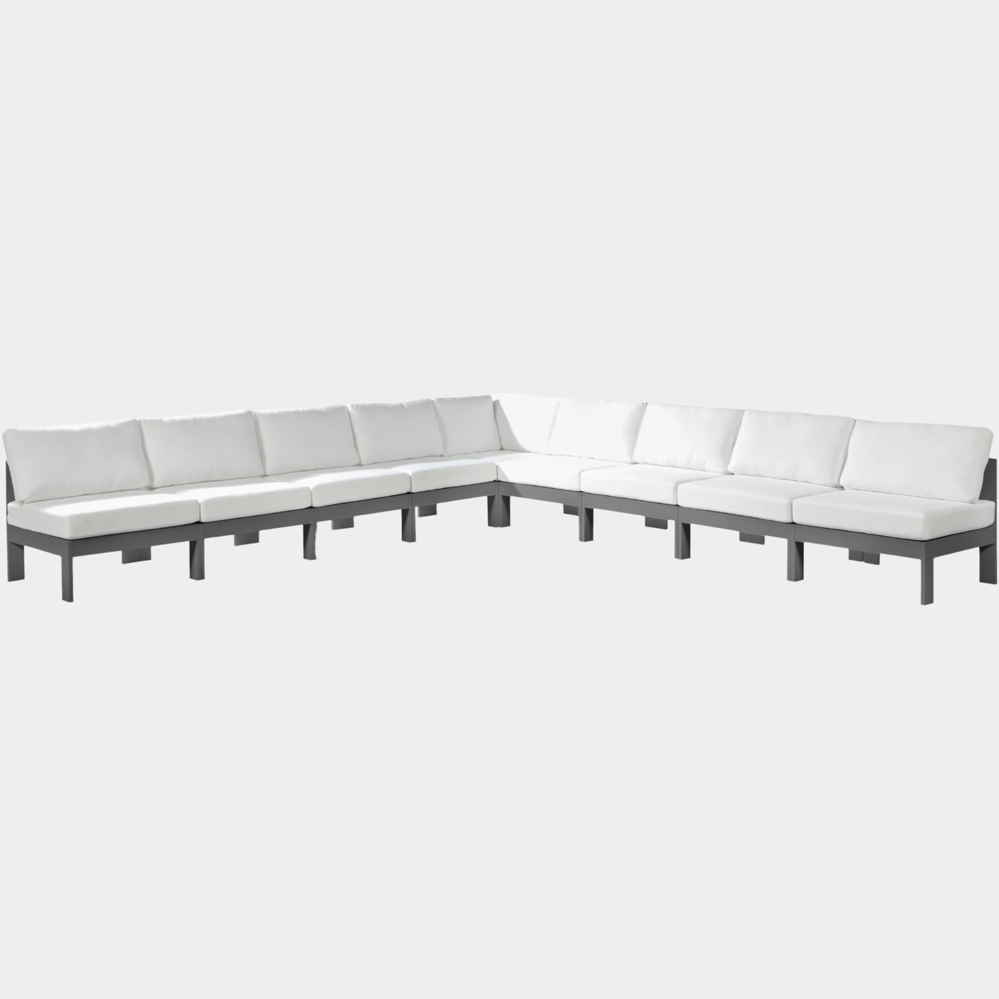 Nizuc 150" Water Resistant Fabric Upholstered Outdoor Patio 9pc. Modular Sectional