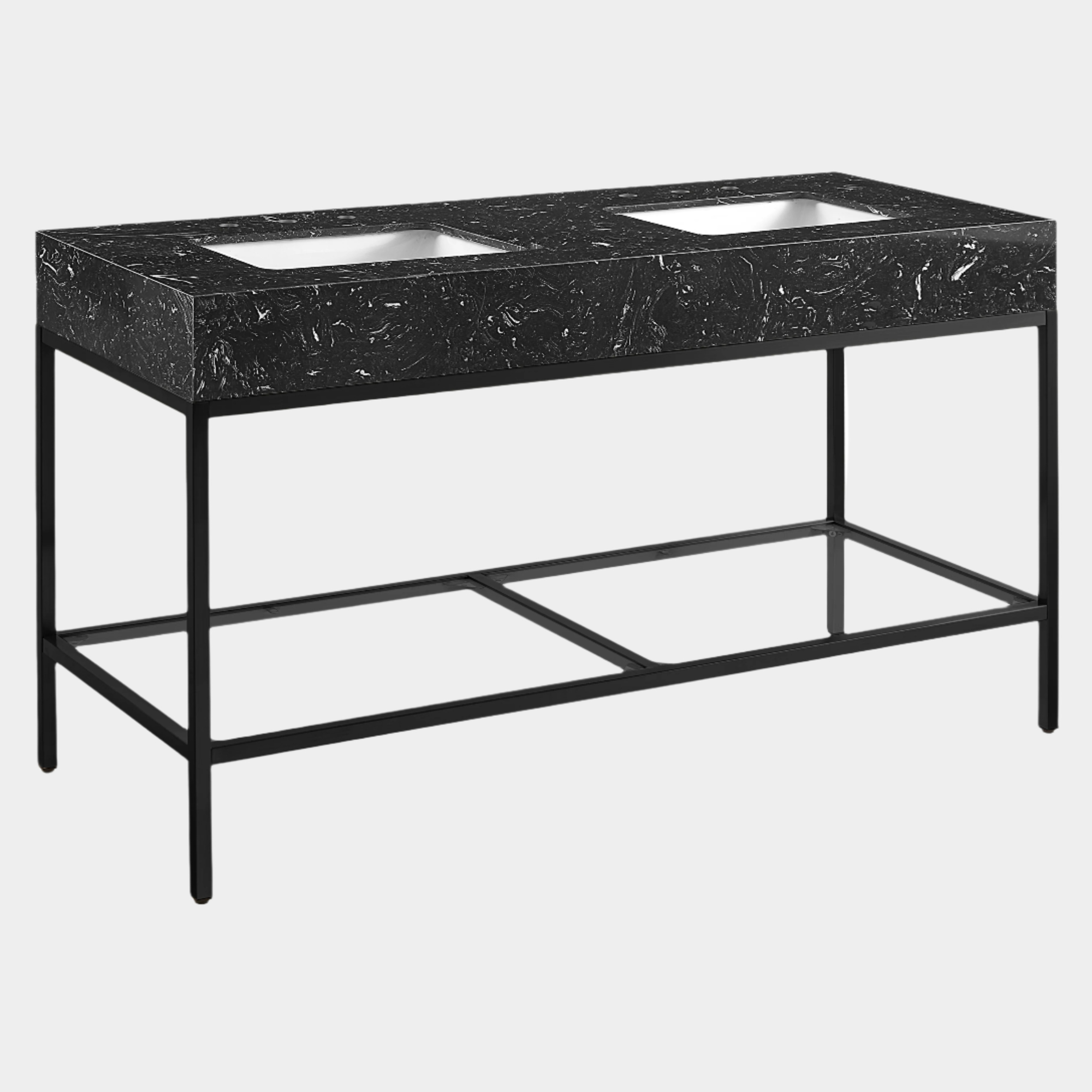 Marmo 60" Engineered Stone Top, Steel And Glass Base Vanity