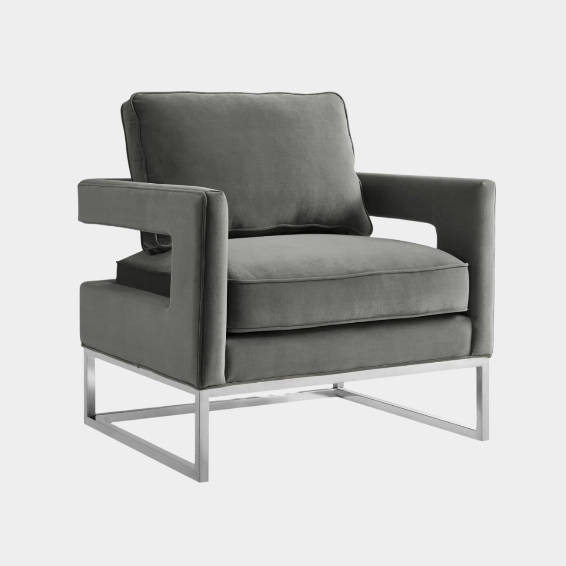 Chaise Avery en velours gris avec base argentée