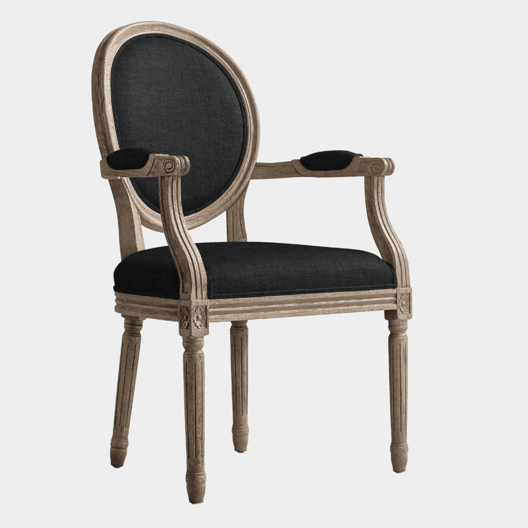 Vintage French Round Fabric Dining Armchair