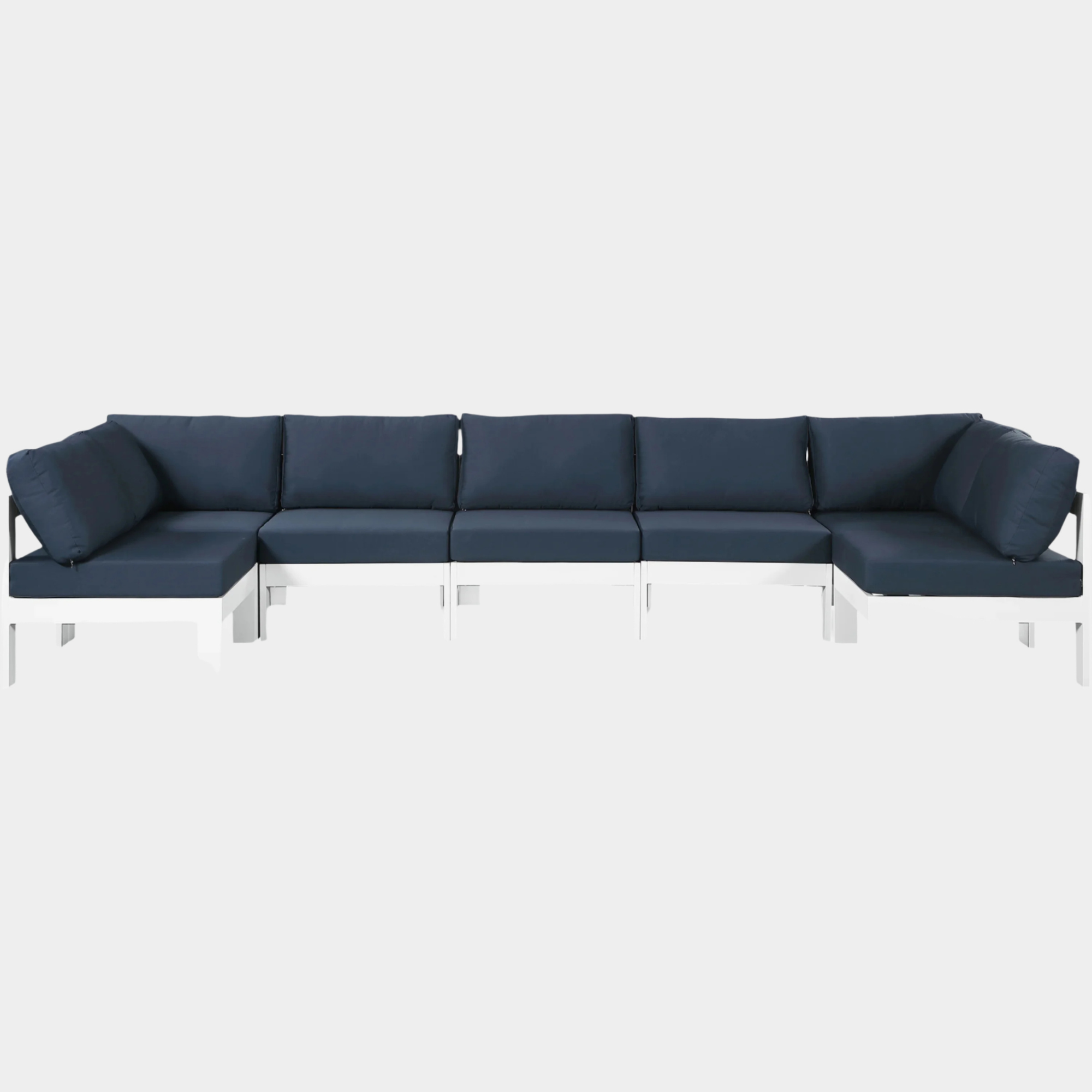 Nizuc 150" Water Resistant Fabric Upholstered Outdoor Patio 7pc. Modular Sectional