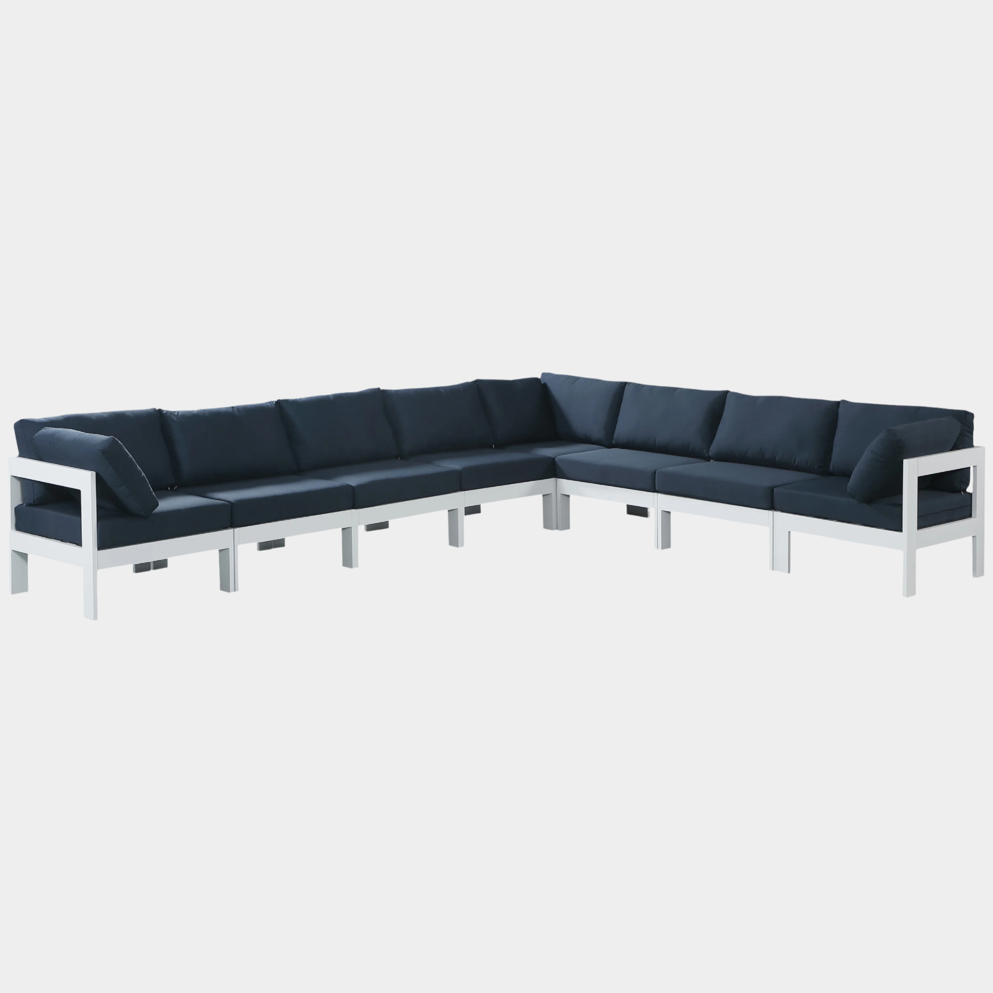 Nizuc 150" Water Resistant Fabric Upholstered Outdoor Patio 8pc. Modular Sectional