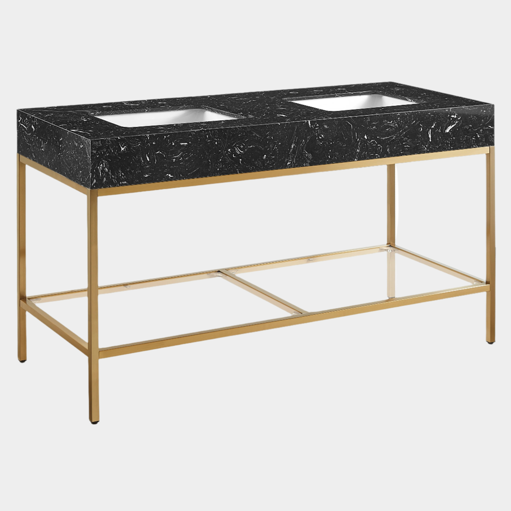 Marmo 60" Engineered Stone Top, Steel And Glass Base Vanity