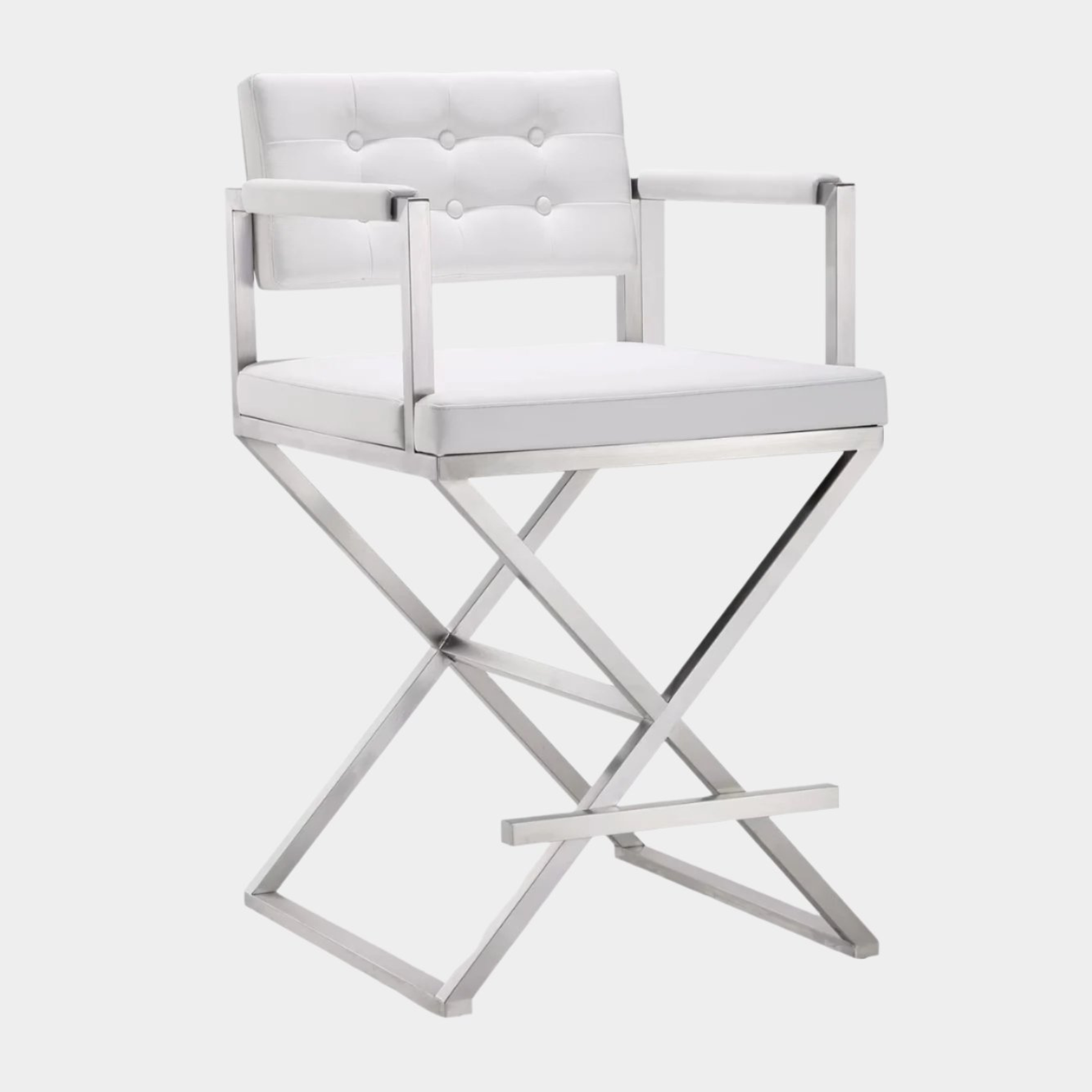 Tabouret de bar Director White Performance en cuir végétalien et acier inoxydable