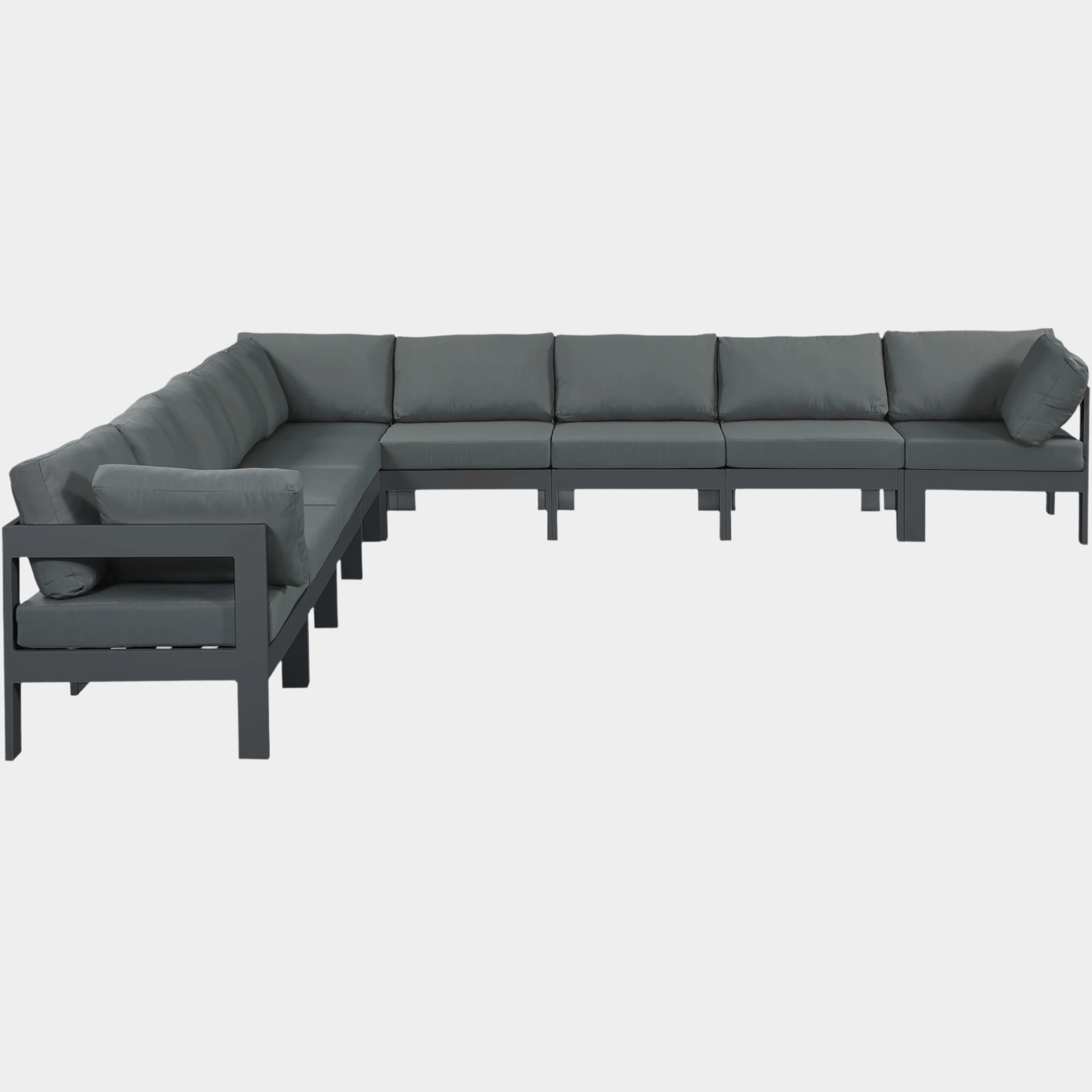 Nizuc 150" Water Resistant Fabric Upholstered Outdoor Patio 9pc. Modular Sectional