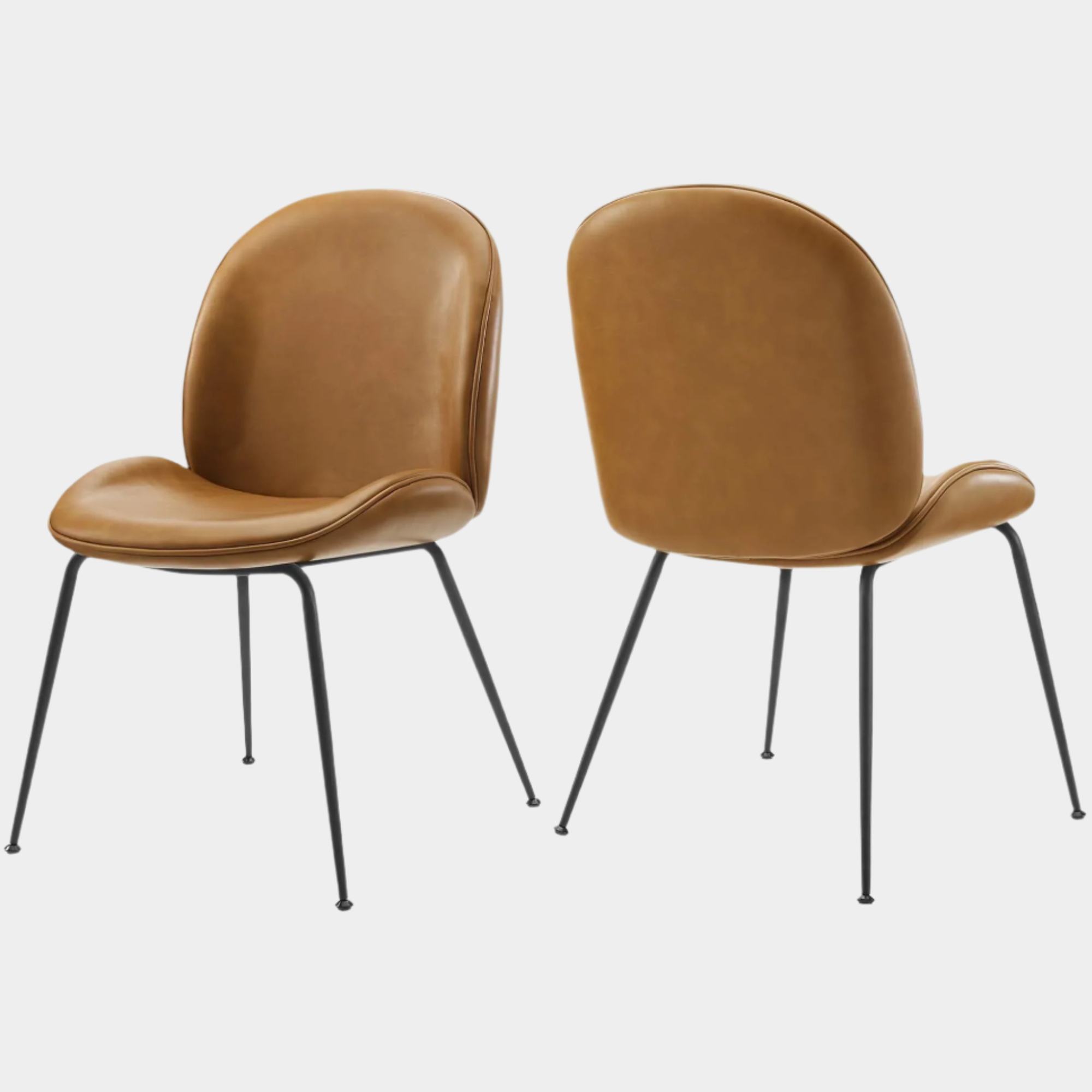 Scoop Black Powder Coated Steel Leg Vegan Leather Dining Chairs - Set of 2