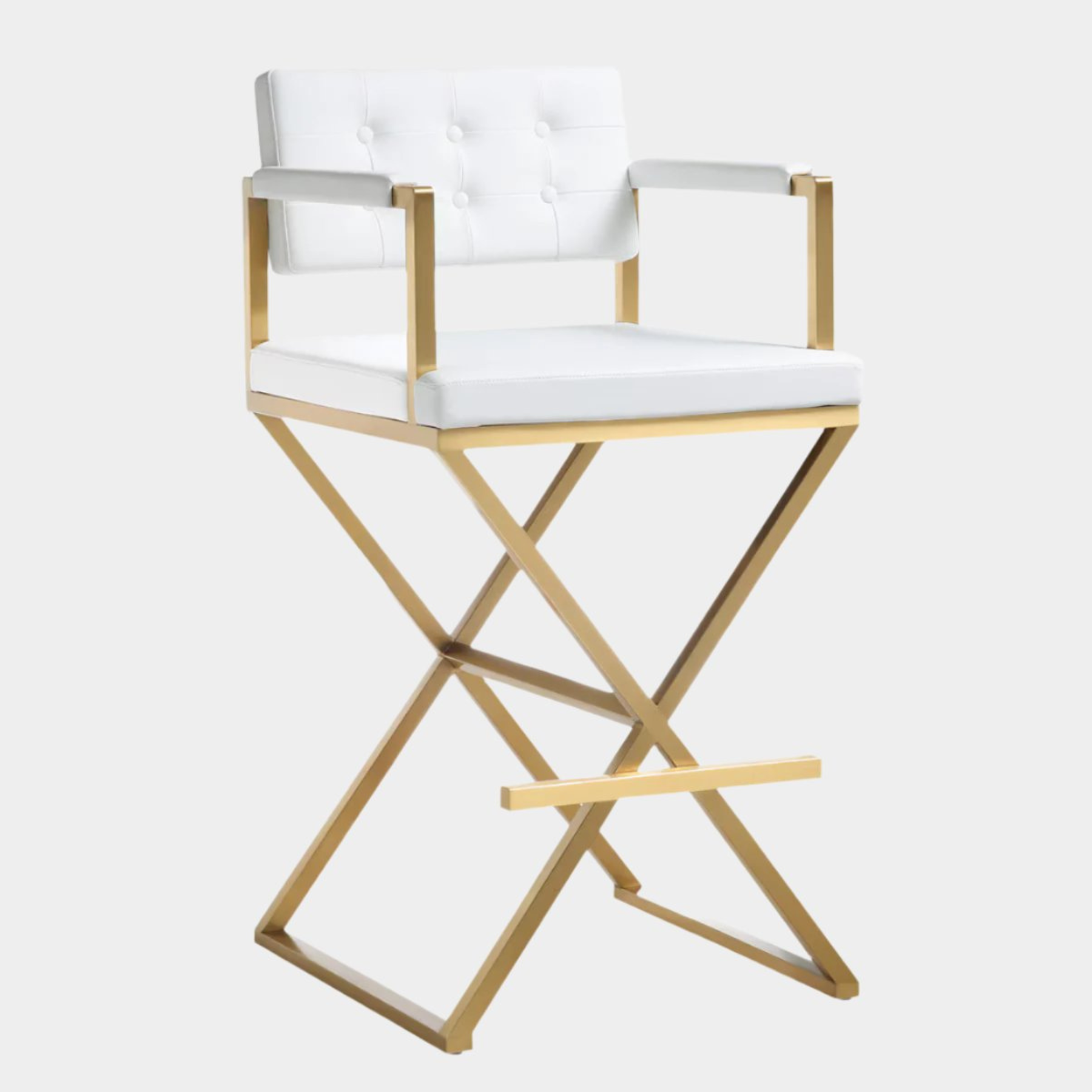 Tabouret de bar Director White Performance en cuir végétalien et acier doré