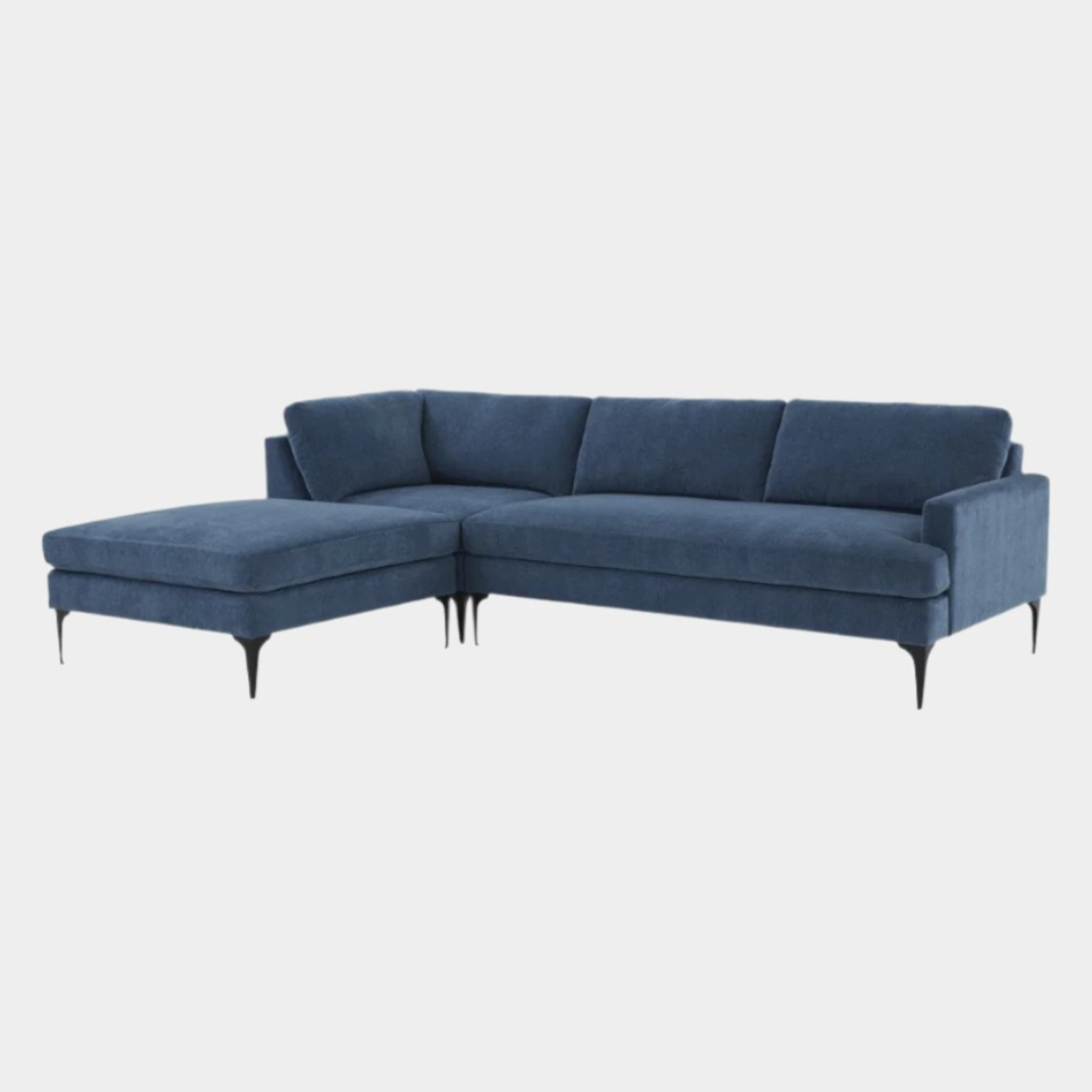 Chaise sectionnelle LAF en velours bleu Serena avec pieds noirs