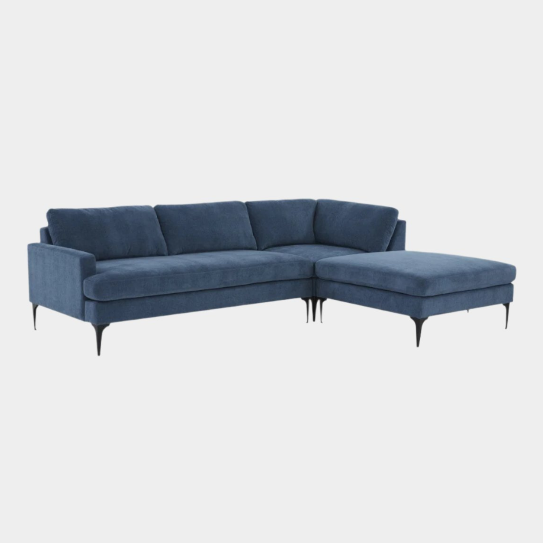 Chaise sectionnelle Serena en velours bleu RAF avec pieds noirs