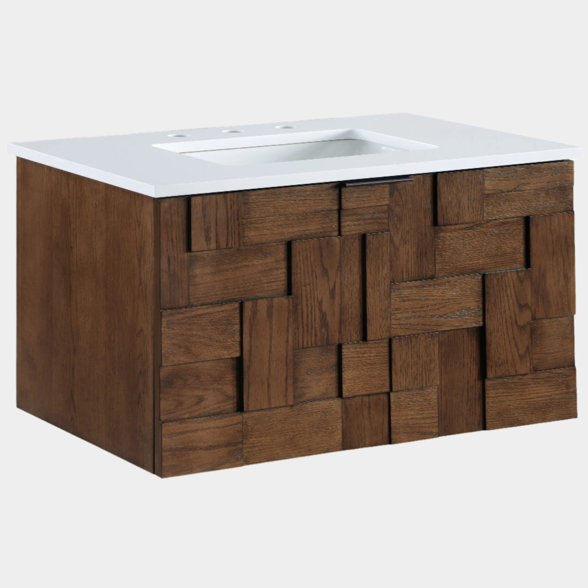 Leonardo 30" White Engineered Stone And Solid Wood Wall Mounted Bathroom Vanity