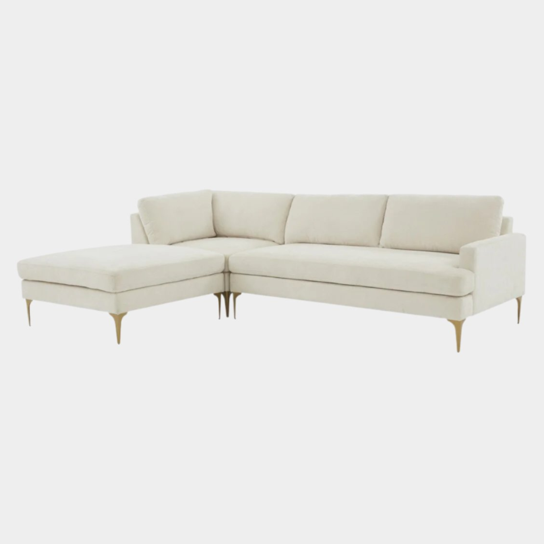 Chaise sectionnelle LAF en velours crème Serena avec pieds en laiton