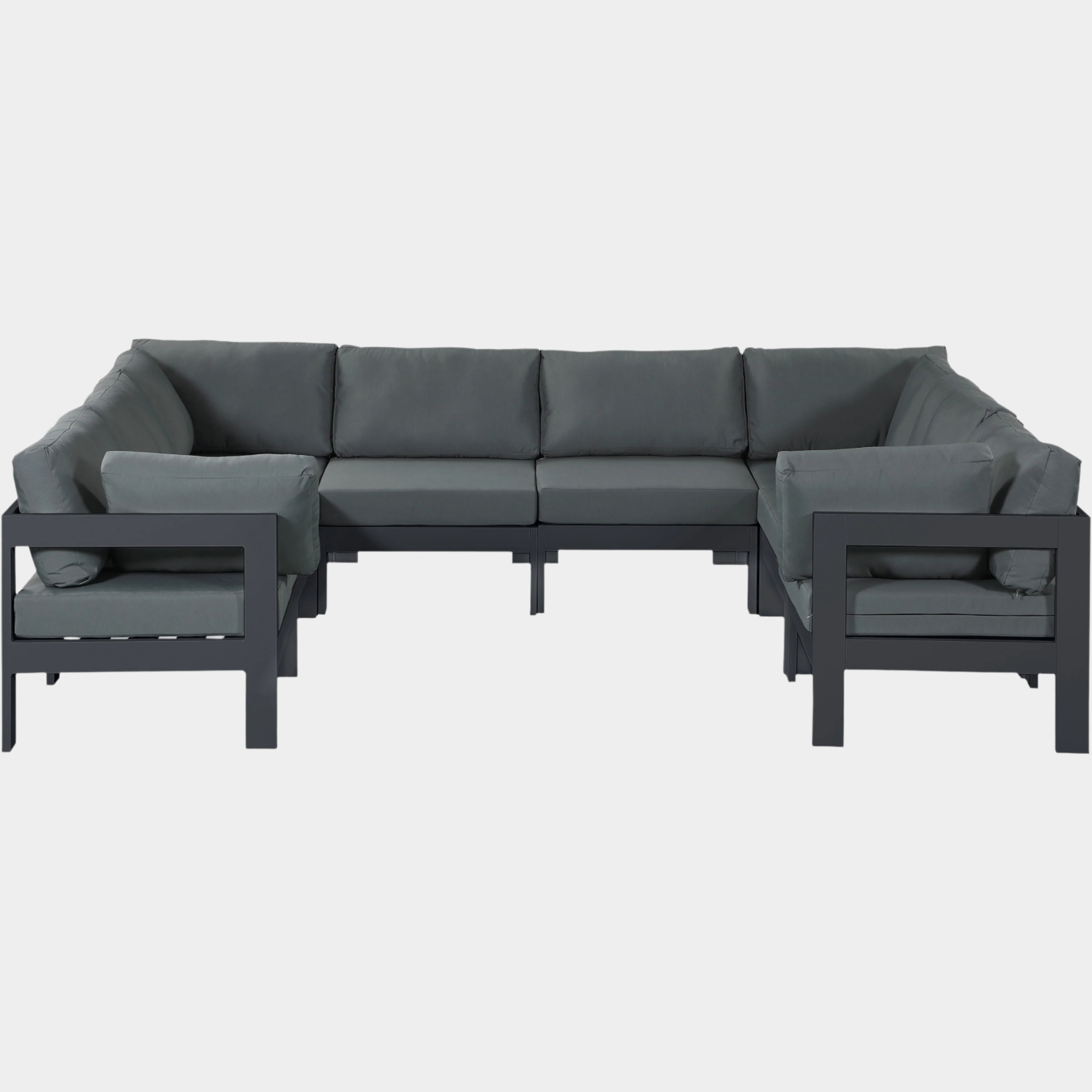 Nizuc 120" Water Resistant Fabric Upholstered Outdoor Patio 8pc. Modular Sectional