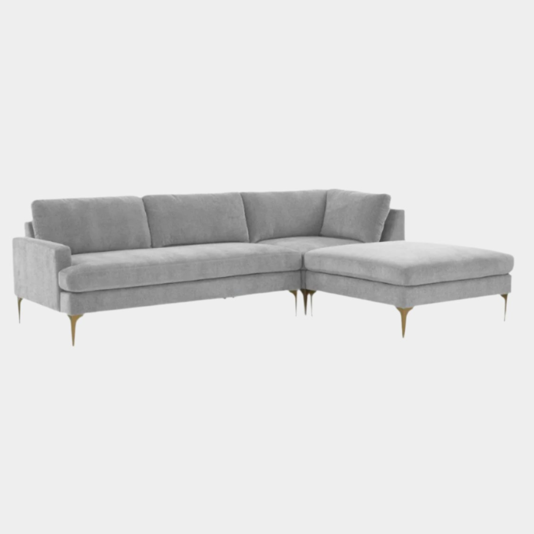 Chaise sectionnelle RAF en velours gris Serena avec pieds en laiton