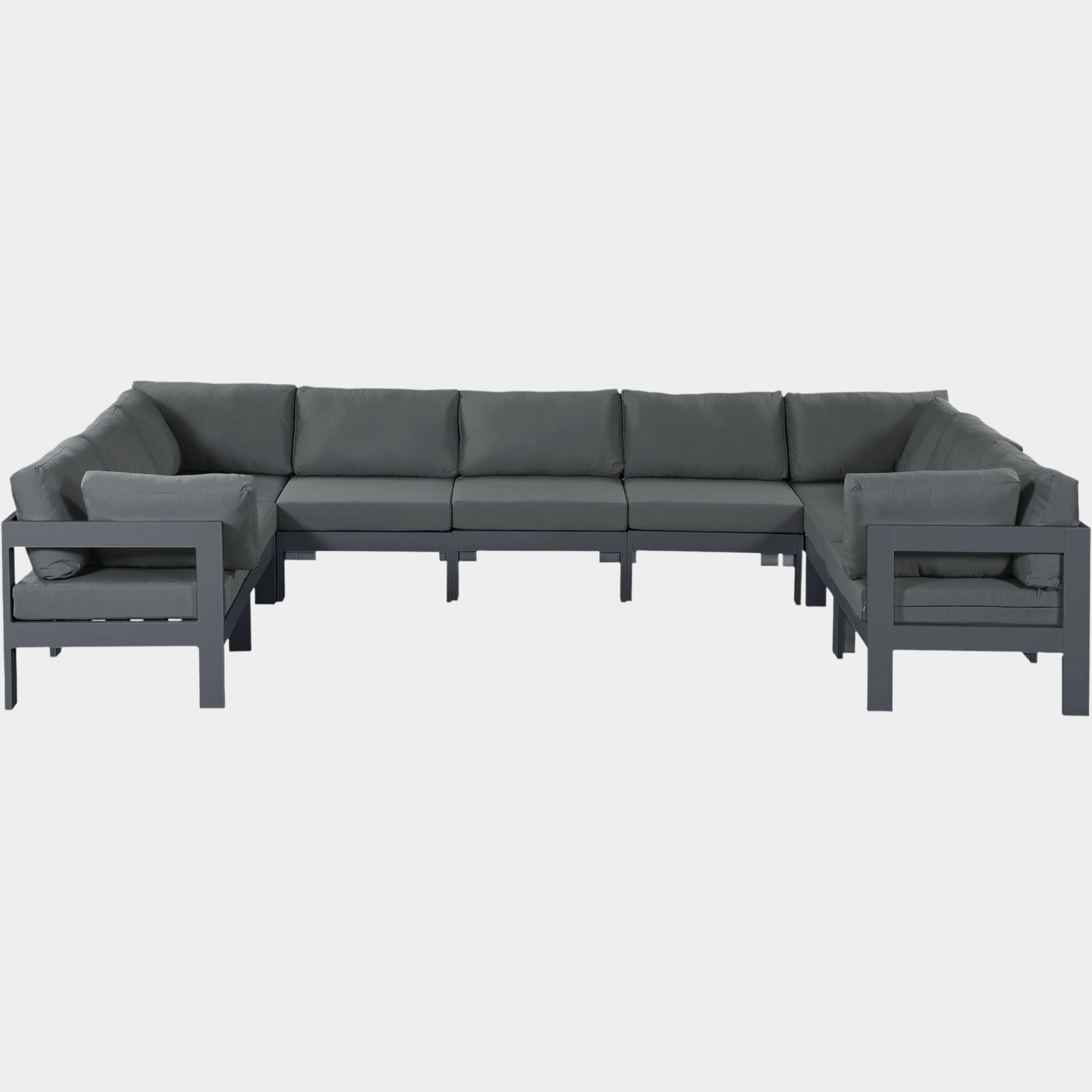 Nizuc 150" Water Resistant Fabric Upholstered Outdoor Patio 9pc. Modular Sectional
