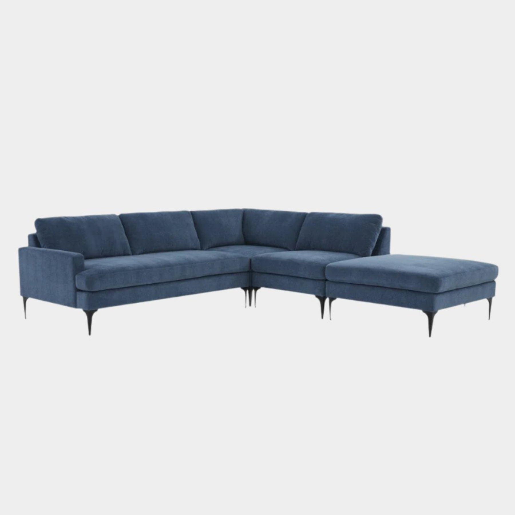 Chaise sectionnelle Serena Blue Velvet Large RAF avec pieds noirs
