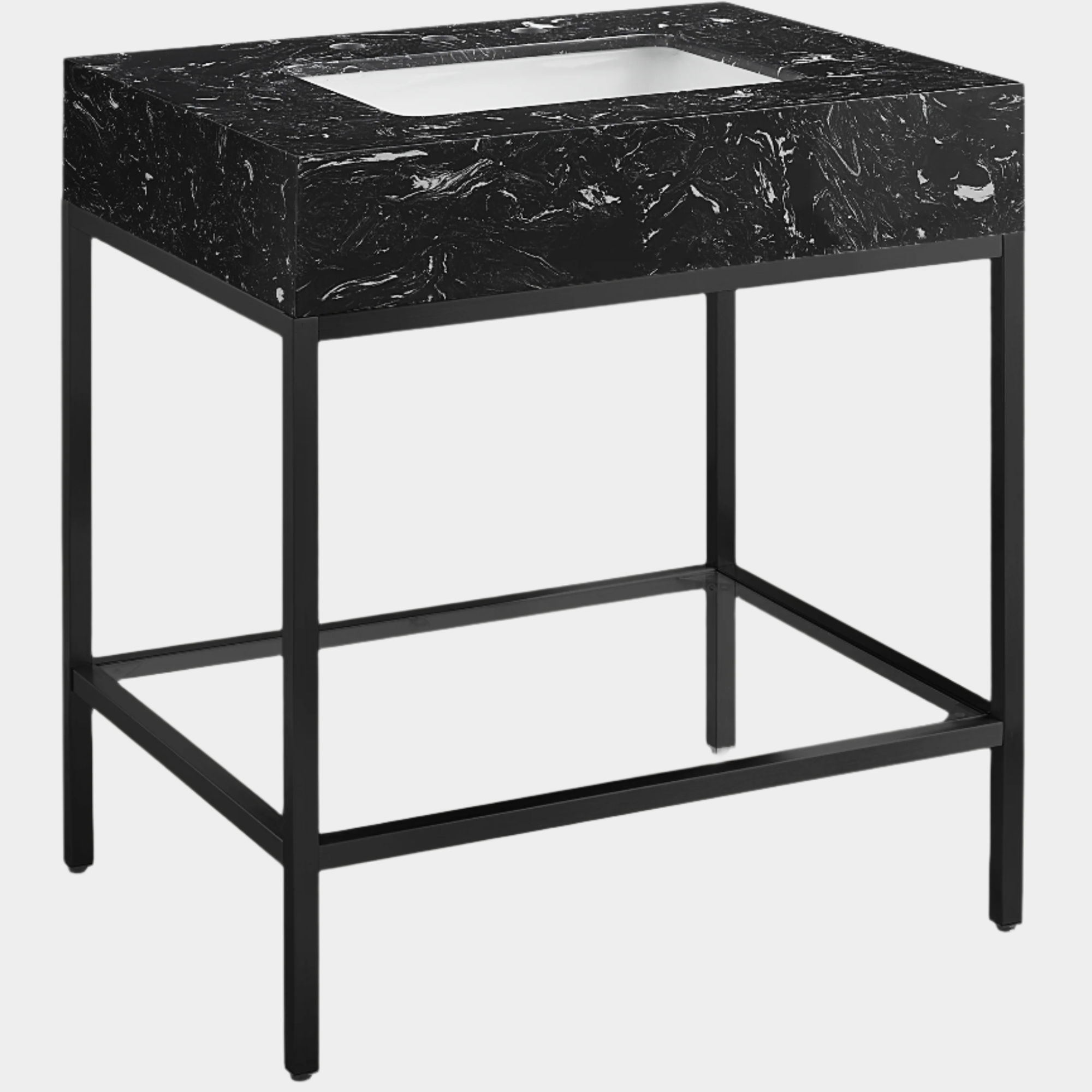 Marmo 30" Engineered Stone Top, Steel And Glass Base Vanity