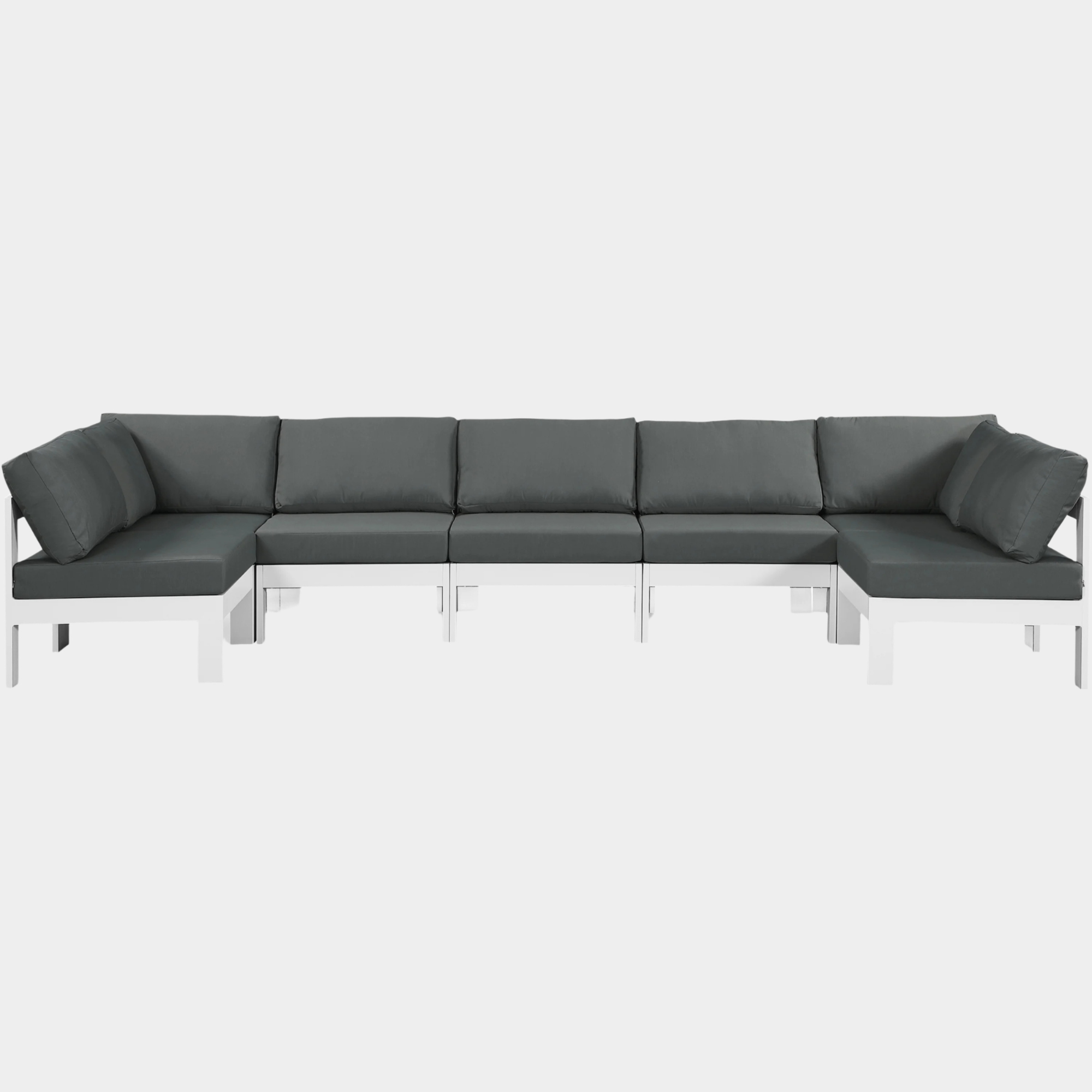 Nizuc 150" Water Resistant Fabric Upholstered Outdoor Patio 7pc. Modular Sectional