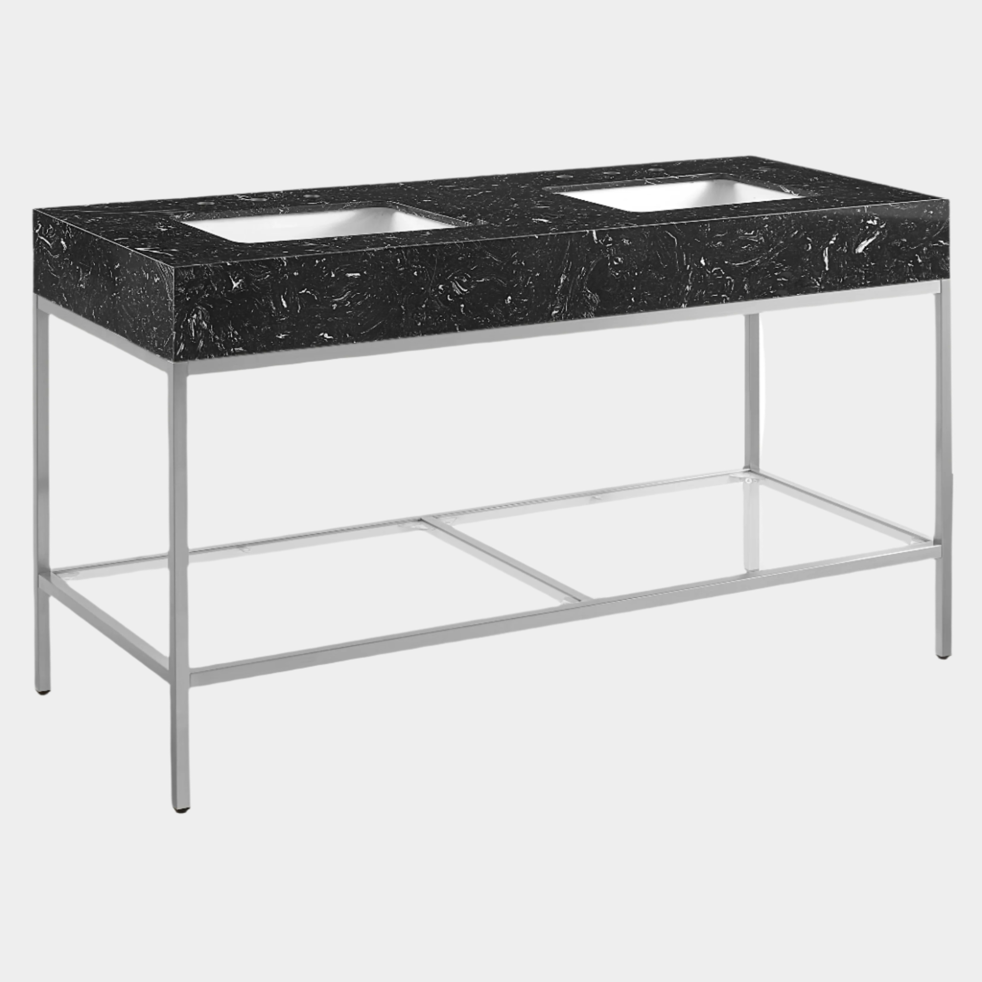 Marmo 60" Engineered Stone Top, Steel And Glass Base Vanity