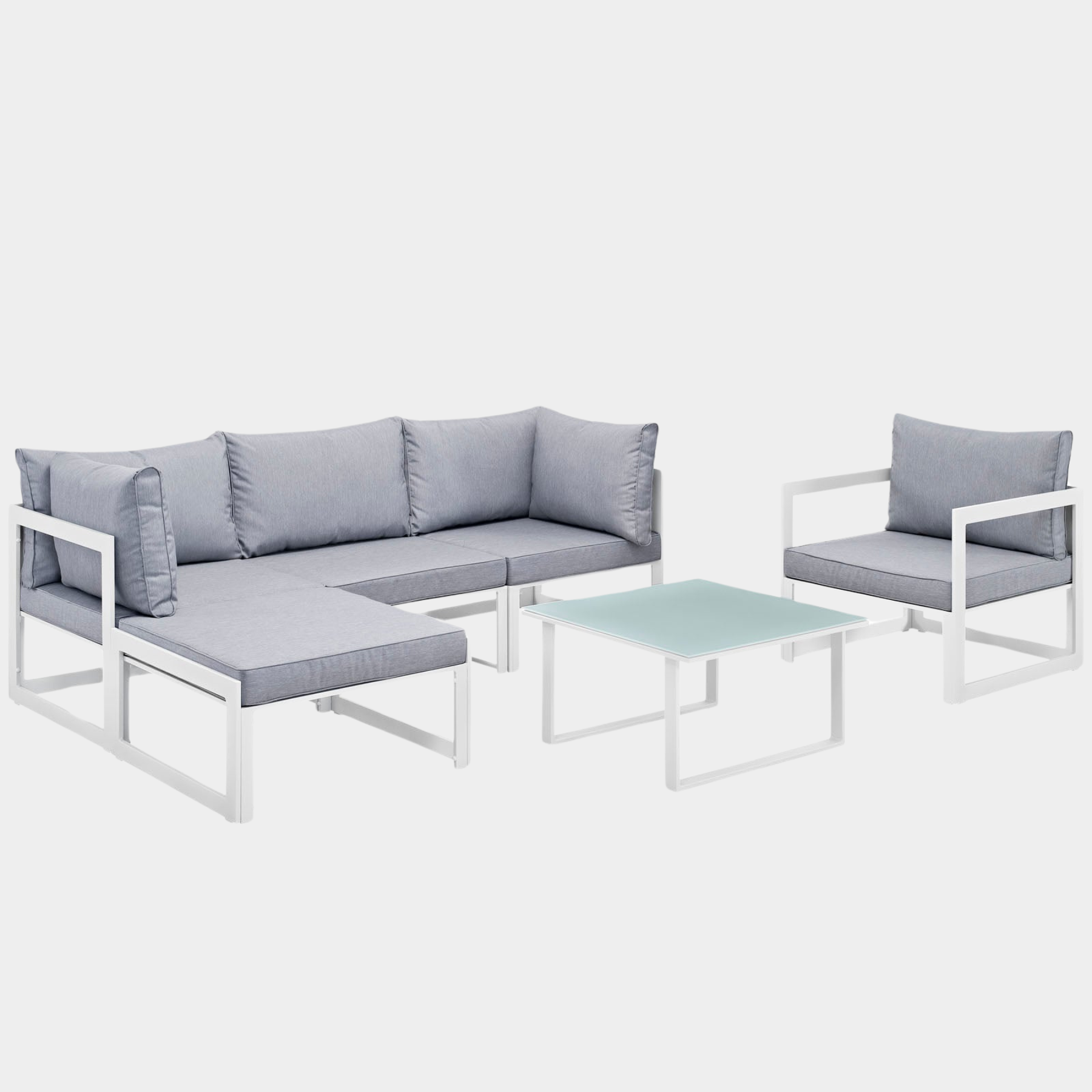 Fortuna 6 Piece Outdoor Patio Sectional Sofa Set in White Gray