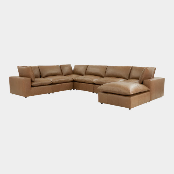 Cali Brown Leather Modular 7-Piece Large Chaise Sectional