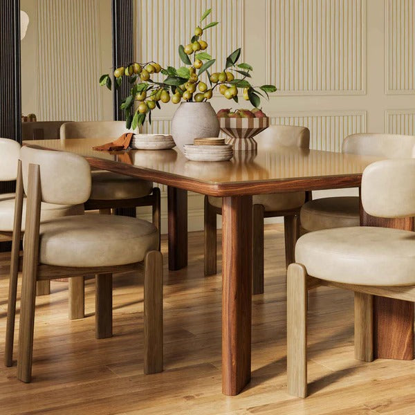 Oani Walnut and Glass 83" Rectangular Dining Table