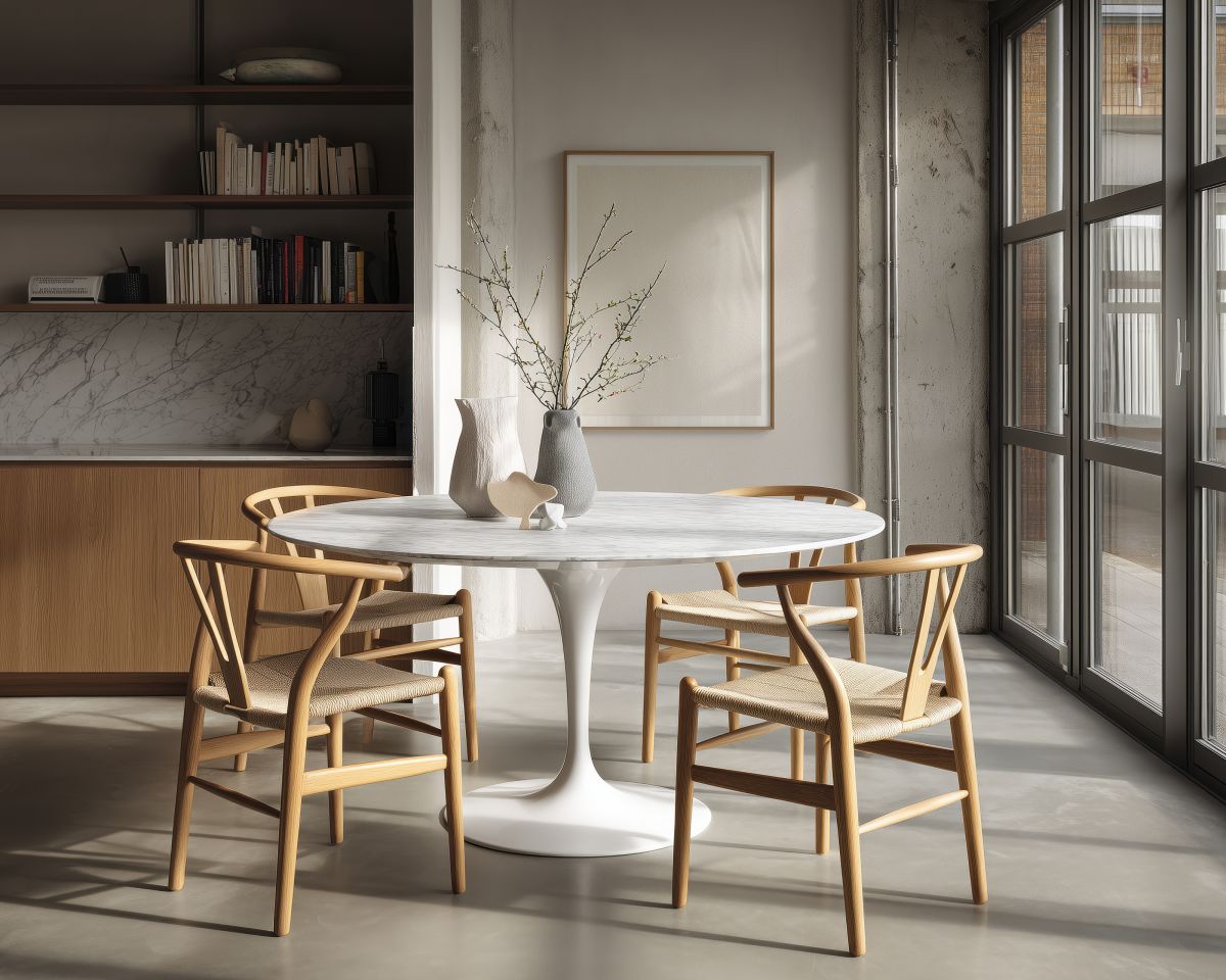 Tulip Table Round - Carrara White Marble