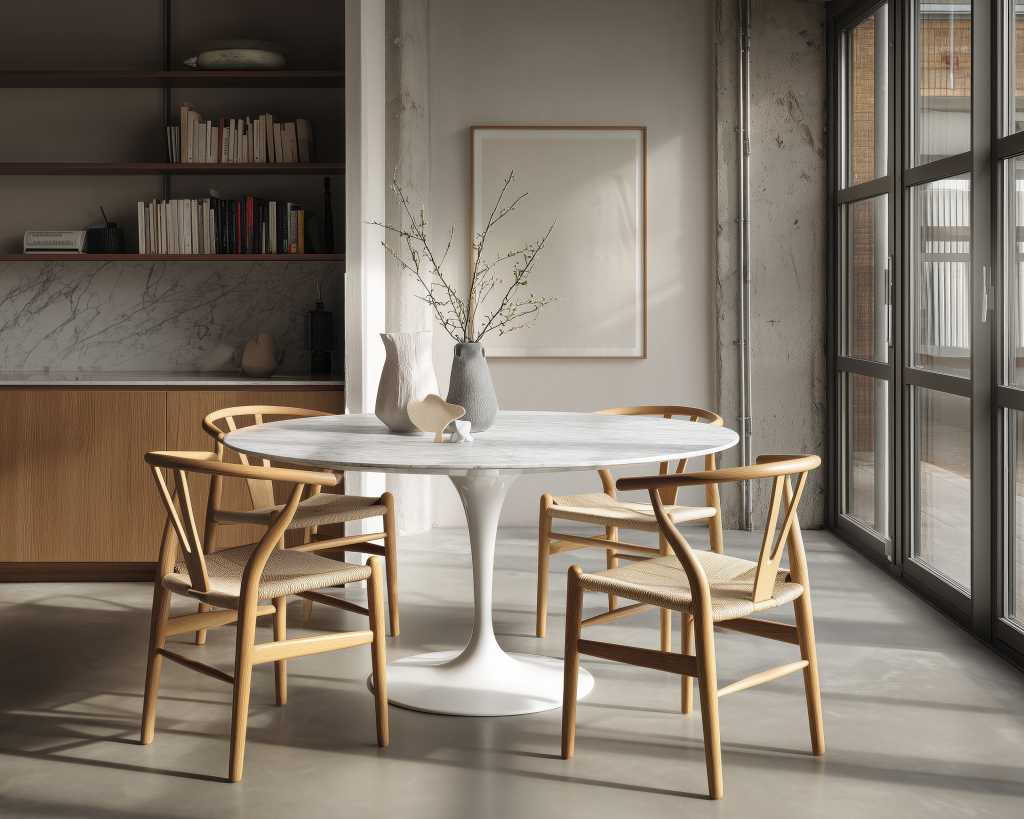 Tulip Table Round - Carrara White Marble