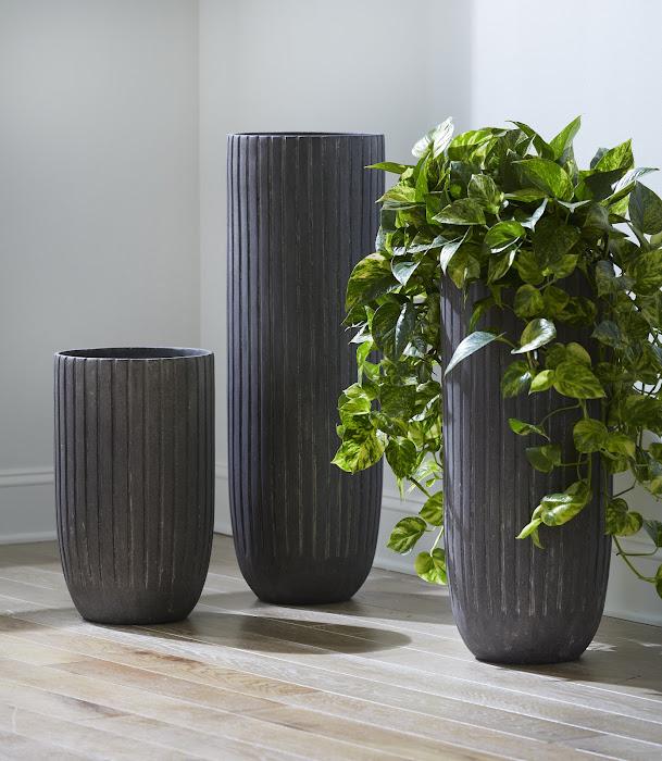 Fluted Planter, Small, Gray