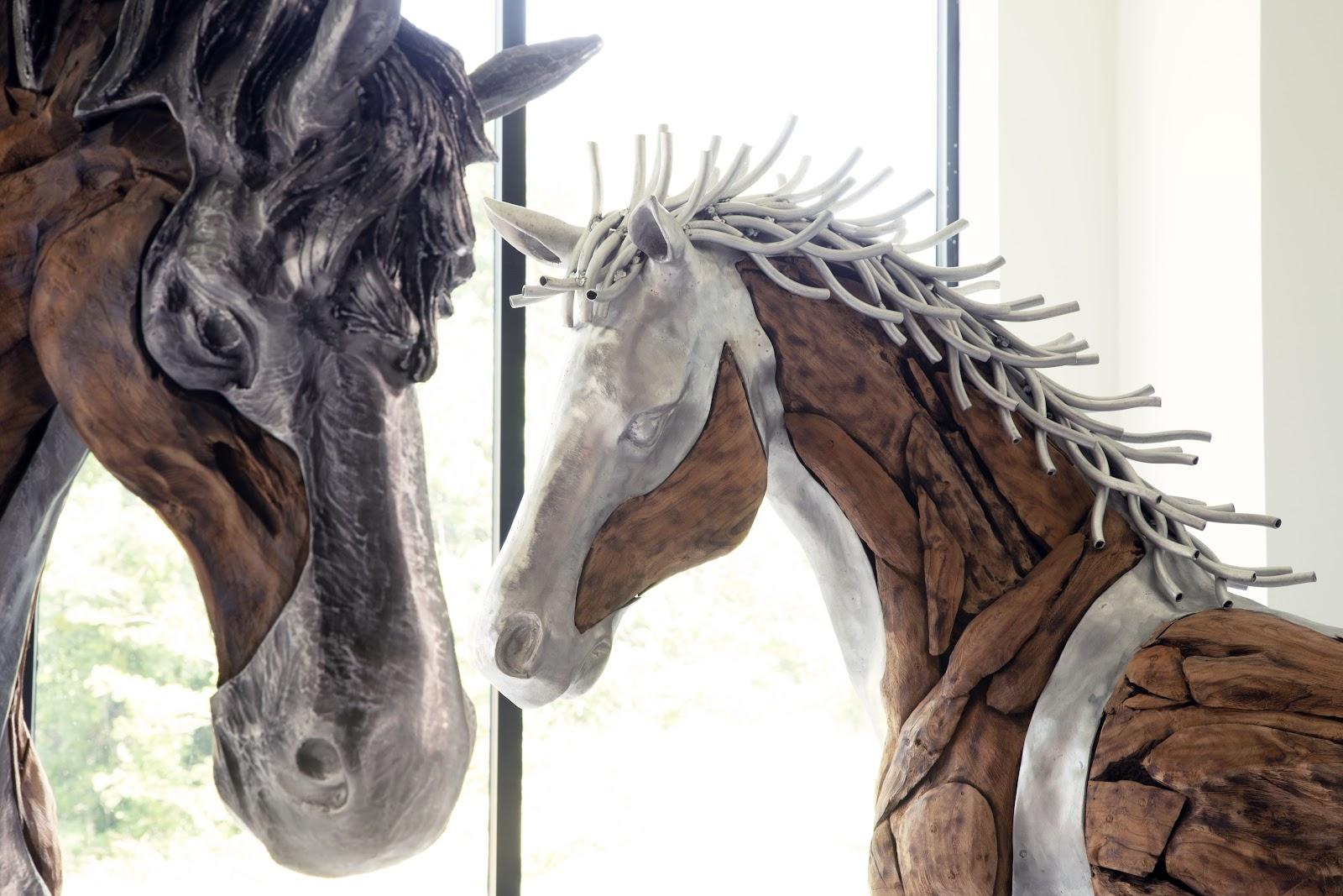 Mustang Horse Woodland Sculpture On Base, Walking
