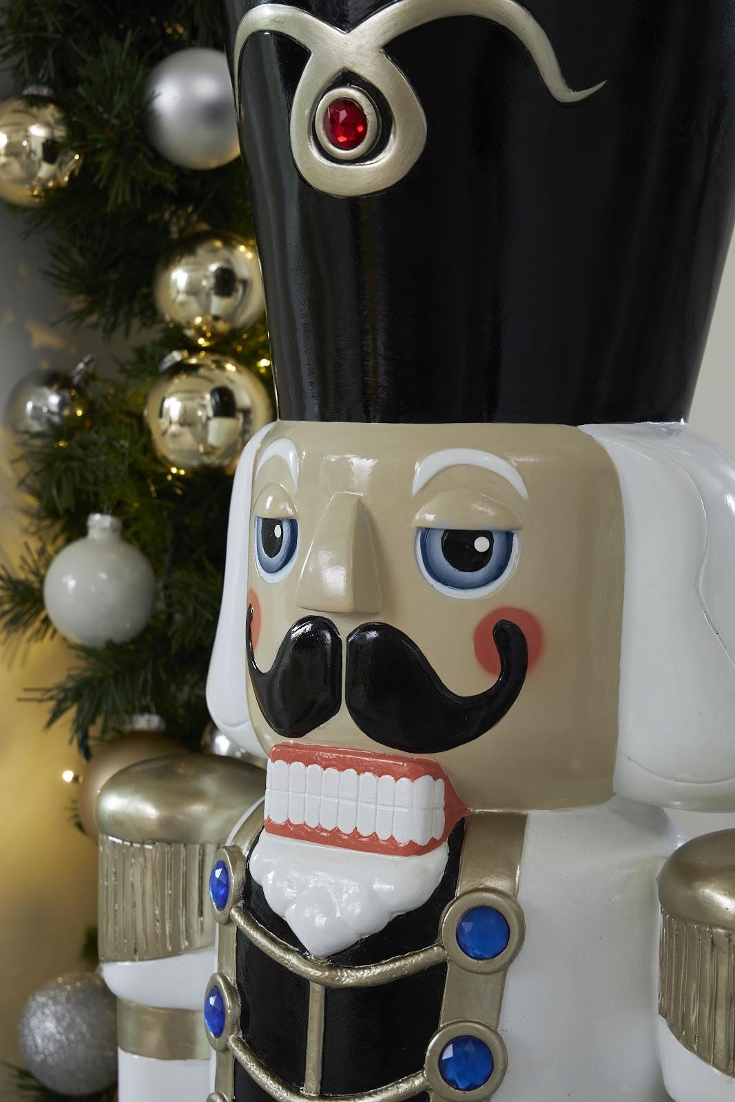 Nutcracker Soldier Sculpture 4ft, Black, White, and Gold