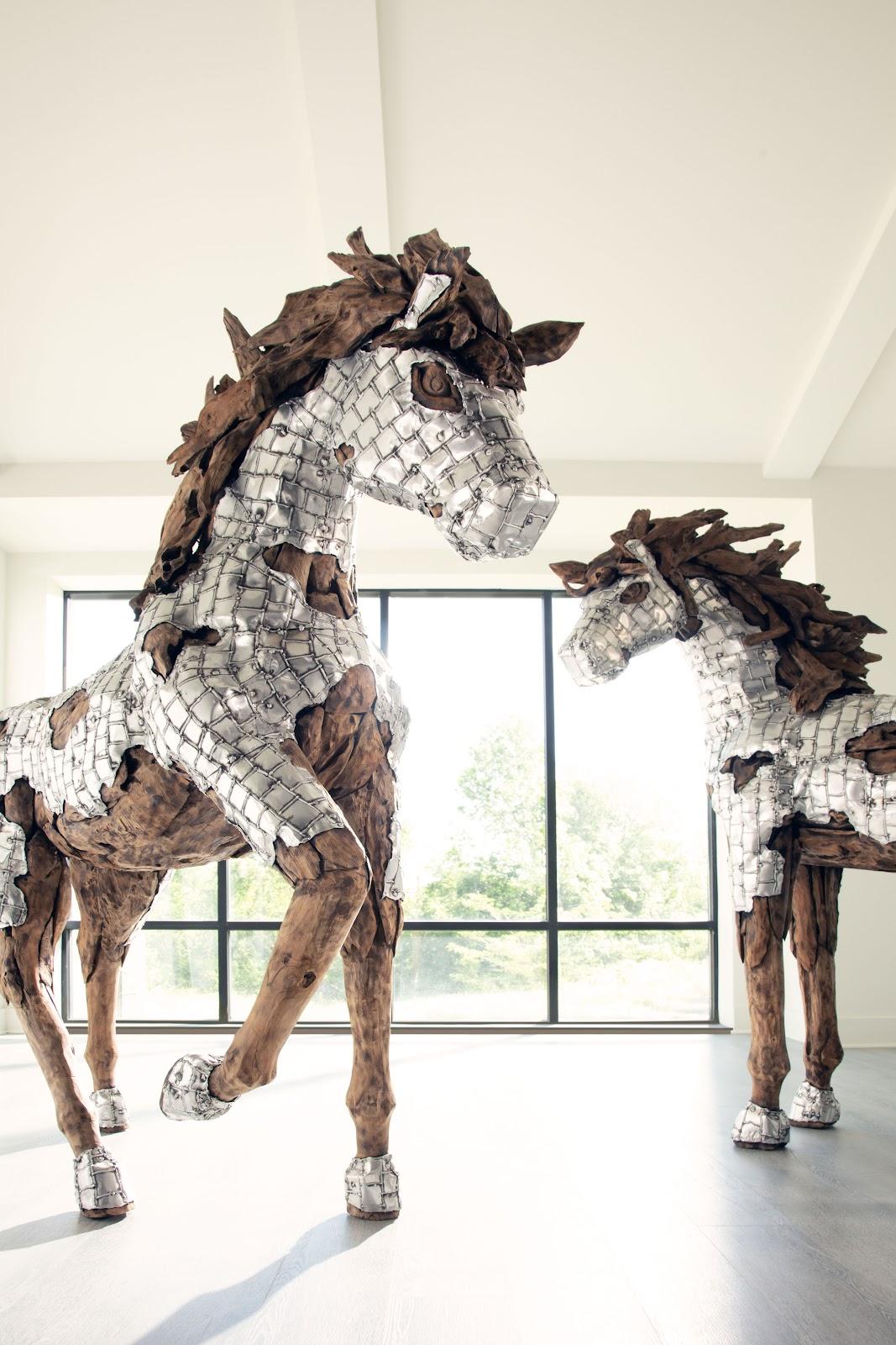 Mustang Horse Armored Sculpture, Galloping