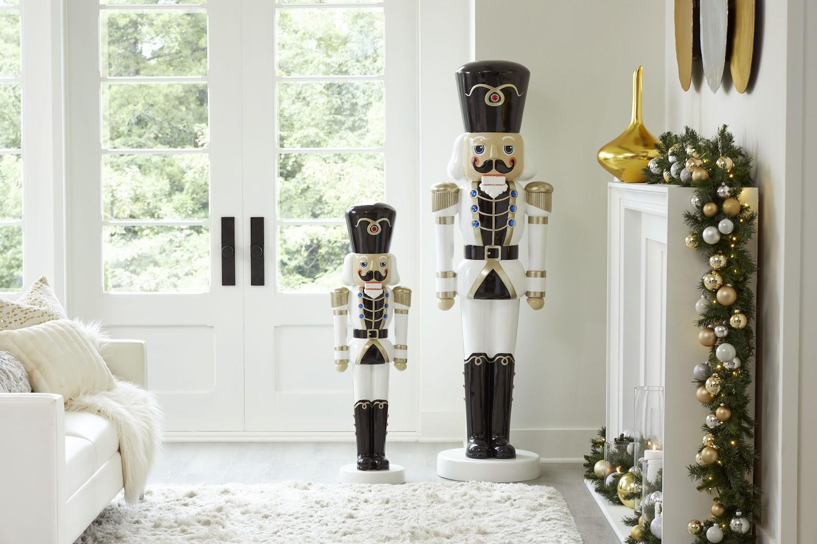 Nutcracker Soldier Sculpture 4ft, Black, White, and Gold