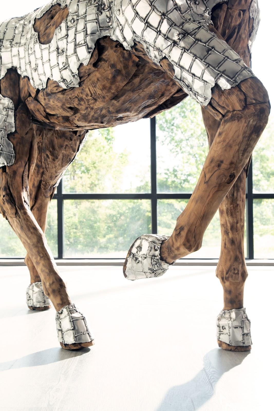 Mustang Horse Armored Sculpture, Galloping
