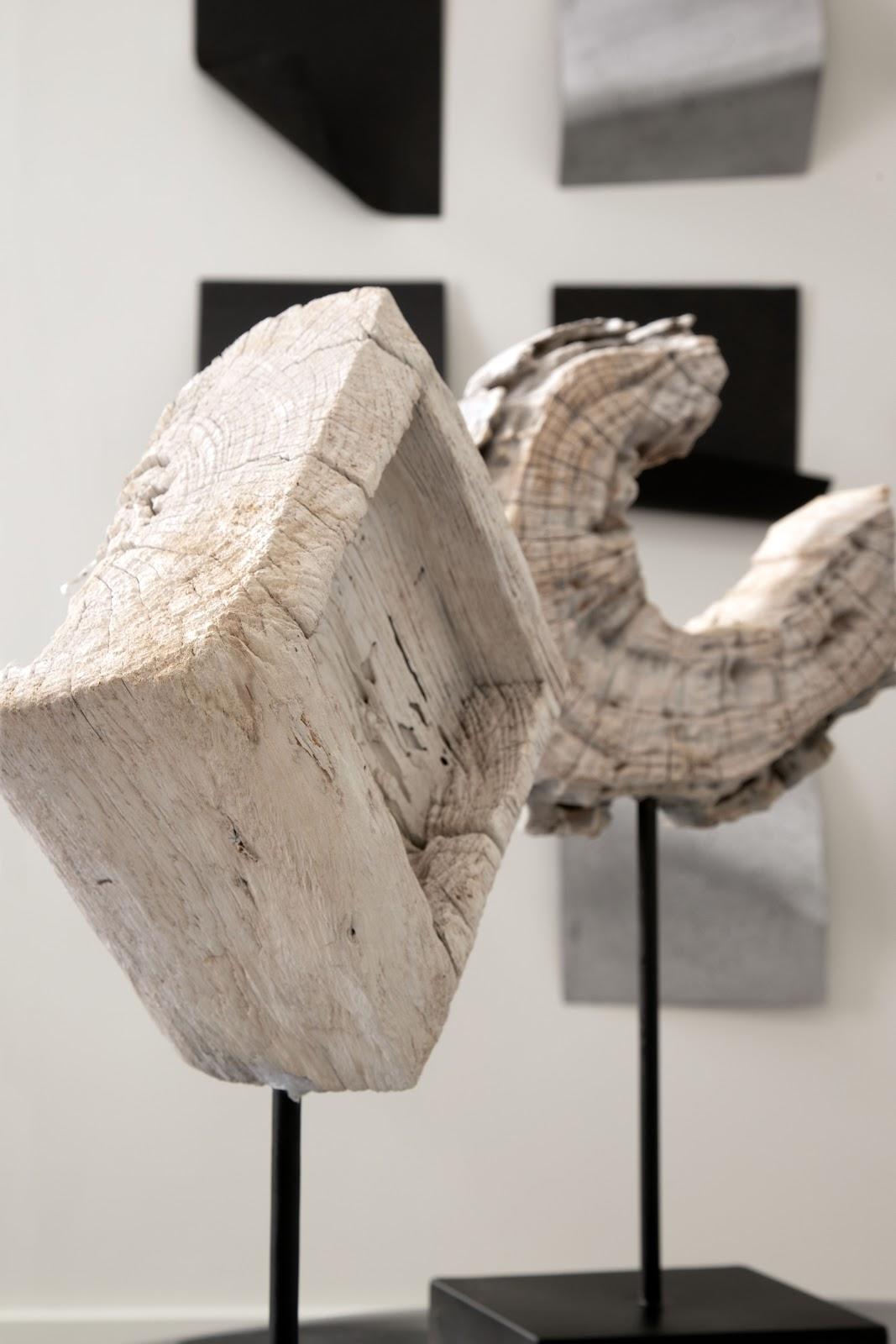 Sculpture en bois érodé C sur support, assortiment