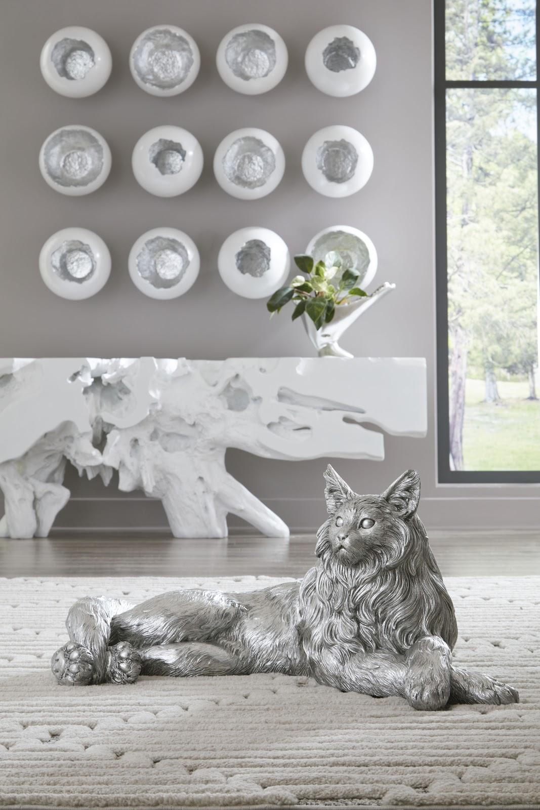 Sculpture de chat, feuille d'argent