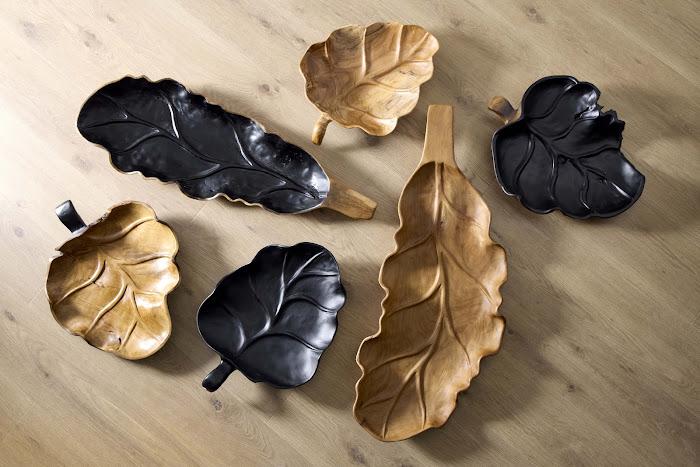 Leaf Bowl, Teak Wood, Natural & Black, Finish
