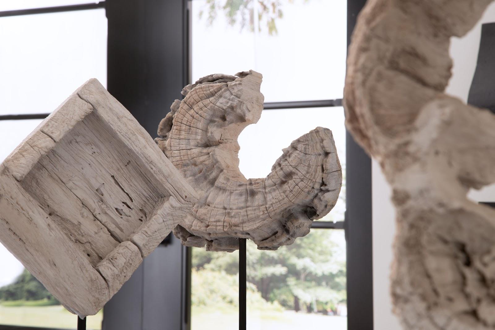 Sculpture en bois érodé C sur support, assortiment