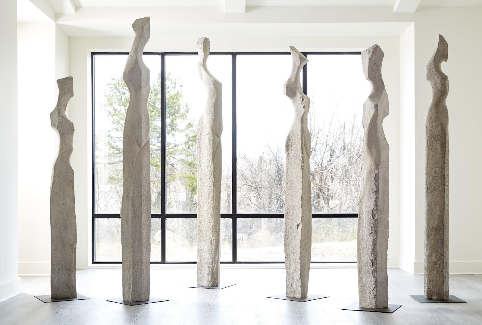 Cast Women Sculptures, B , Colossal, Roman Stone