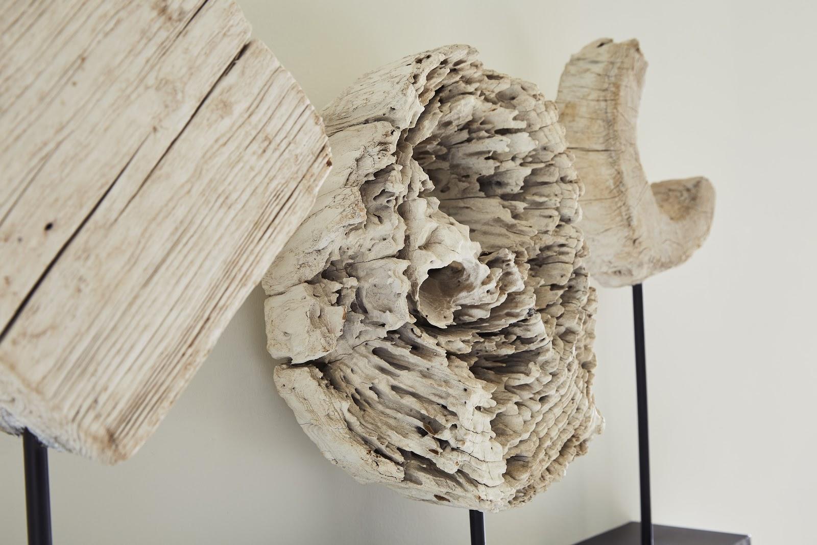 Sculpture en bois érodé C sur support, assortiment