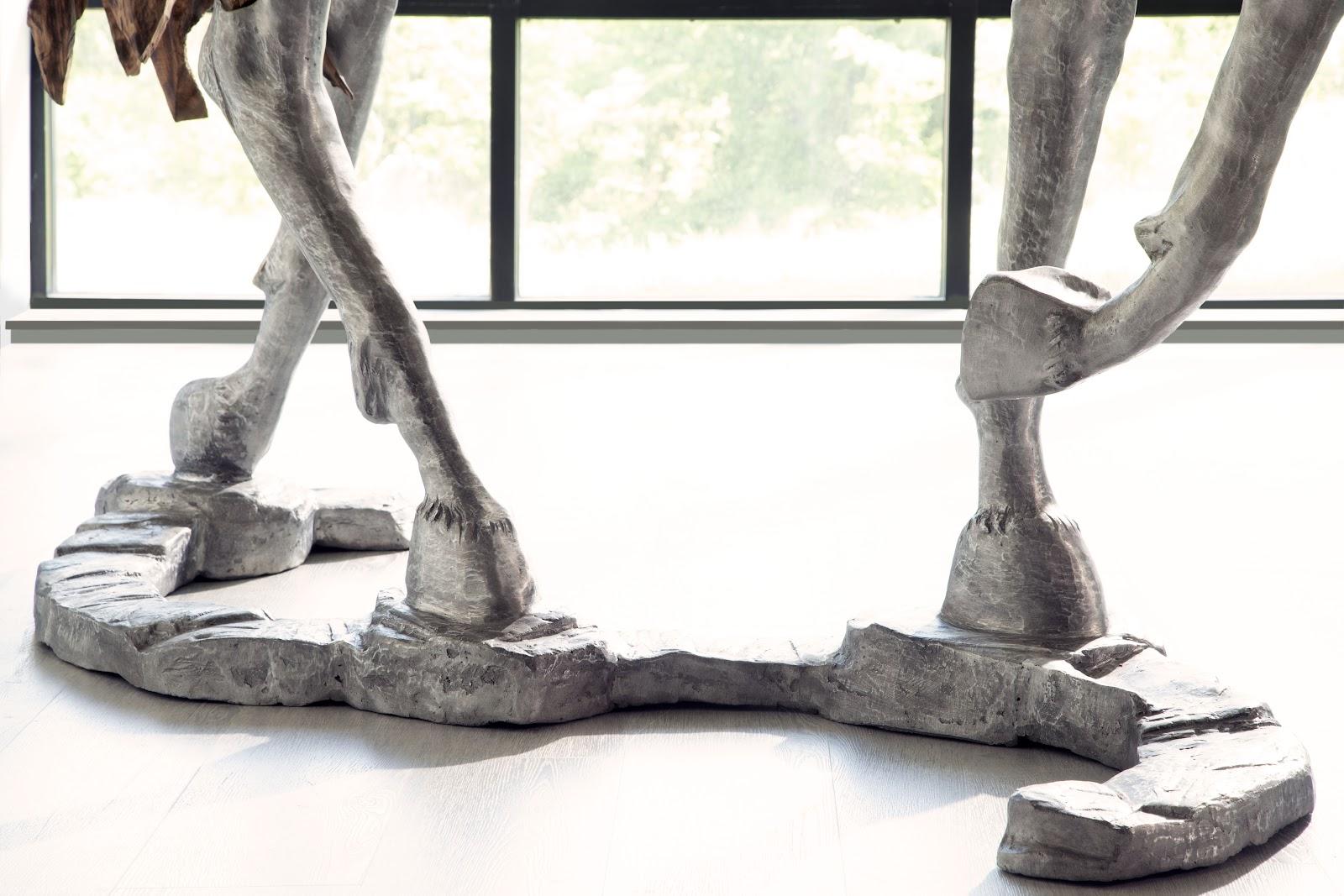 Mustang Horse Woodland Sculpture On Base, Walking