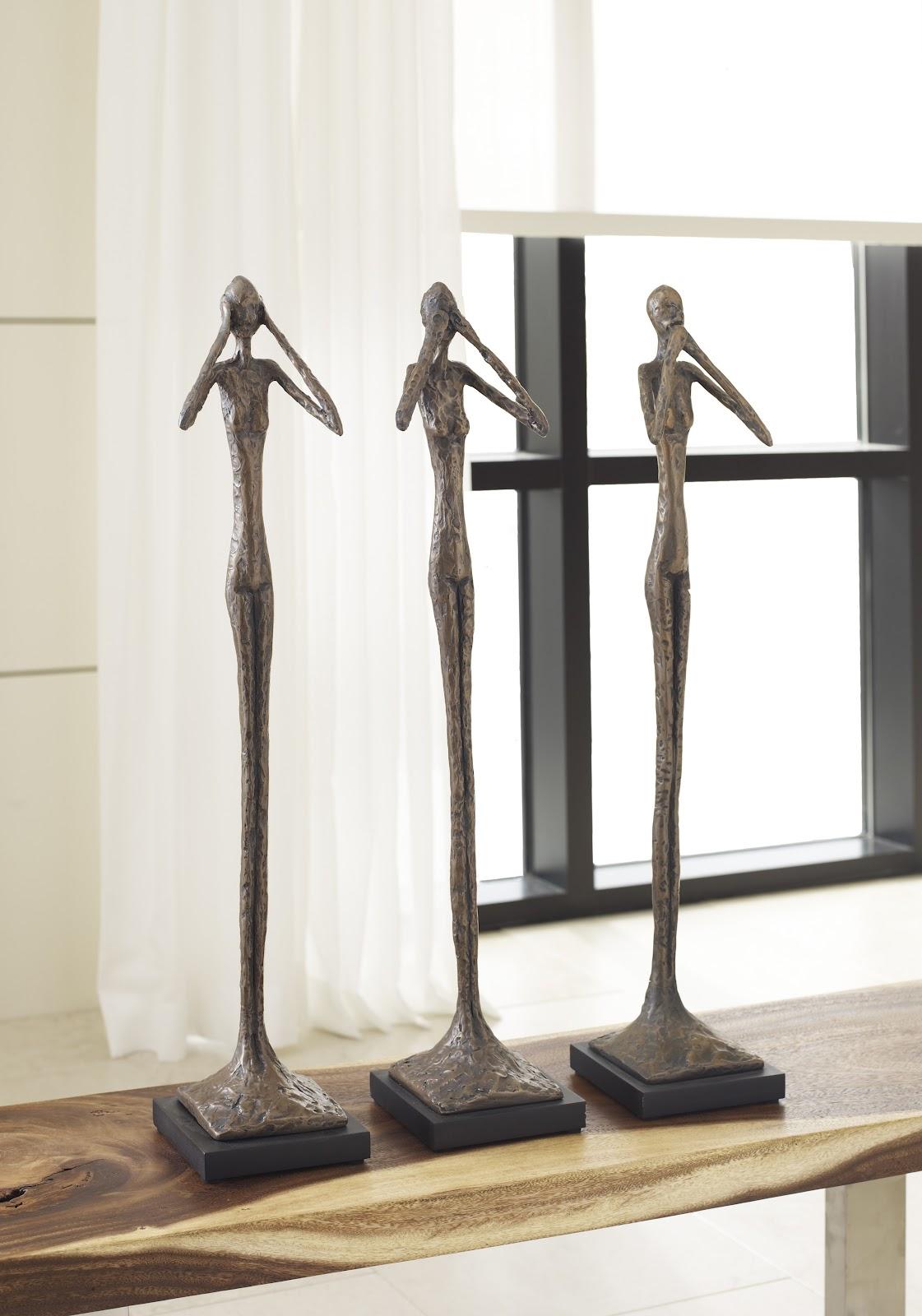 Sculpture élancée « Ne dites pas le mal », petite taille, résine, finition bronze