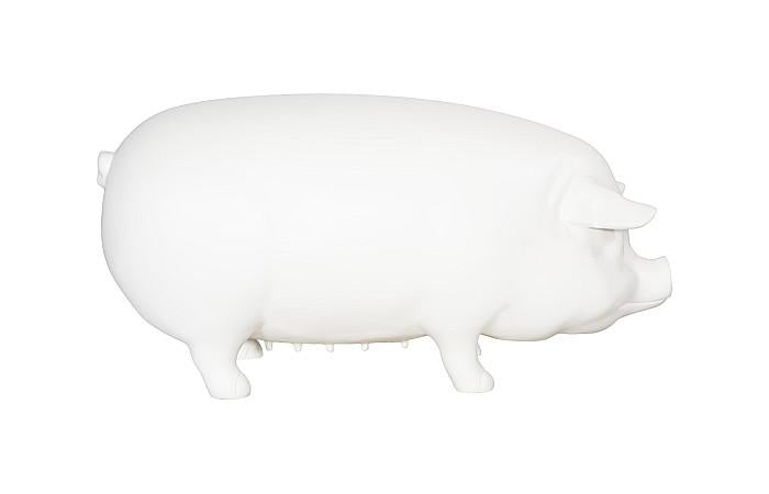 Sculpture de cochon, debout, blanc cassé
