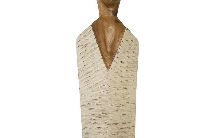 Sculpture de femme vêtue, grande, Chamcha, naturel, blanc, or