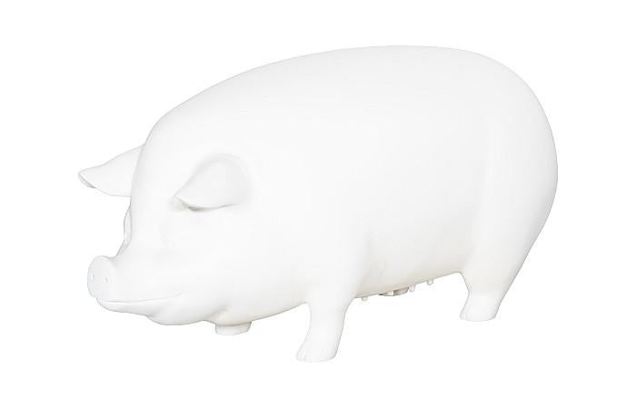 Sculpture de cochon, debout, blanc cassé