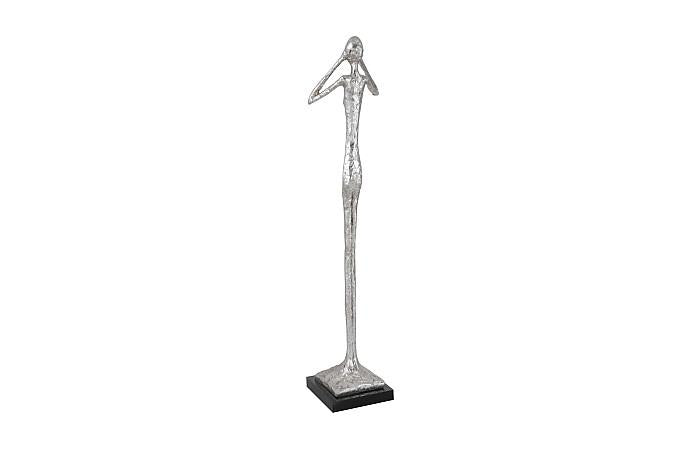Sculpture élancée « N'entends pas le mal », petite taille, résine, feuille d'argent