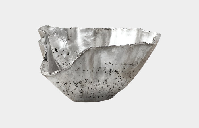 Cast Onyx Bowl, Silver Leaf, Large