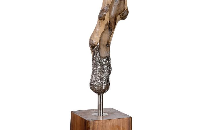 Sculpture sur socle en bois avec acier inoxydable