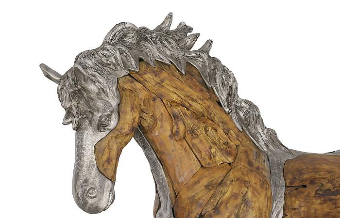 Mustang Horse Woodland Sculpture On Base, Walking